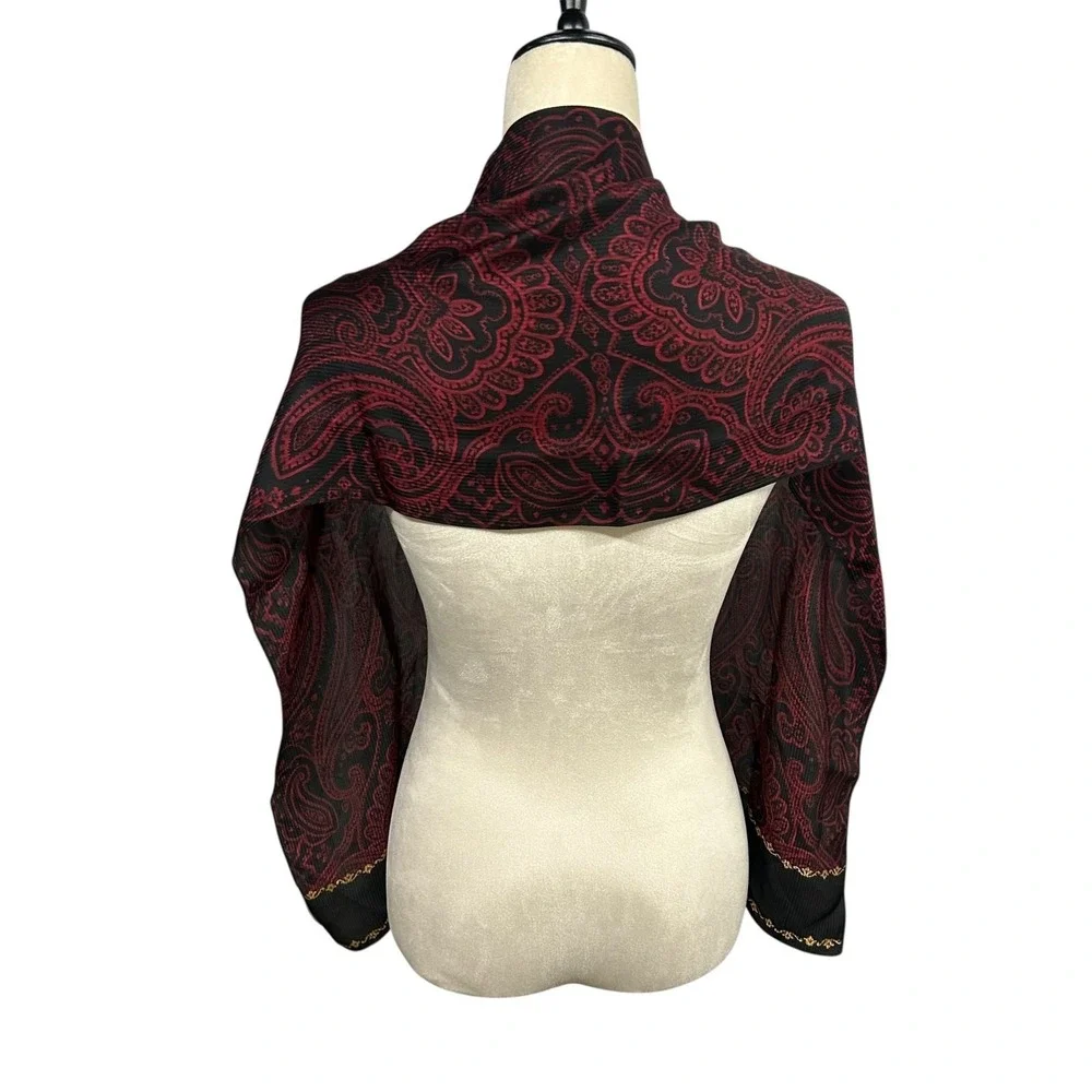 Silk Paisley Square Scarf Red Black Gold Dark Romantic Old‎ Money Hair Scarf